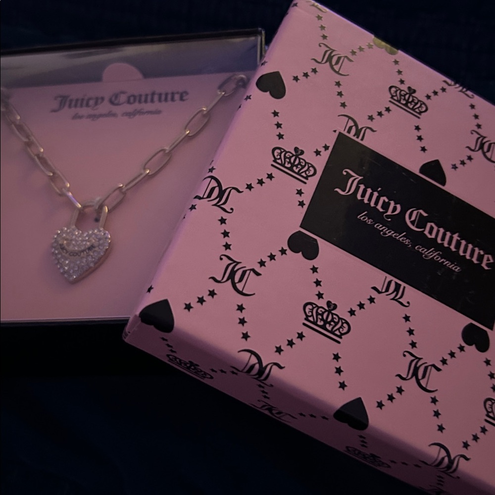 Juicy Couture Gold Heart Padlock Pendant Necklace with Rhinestones